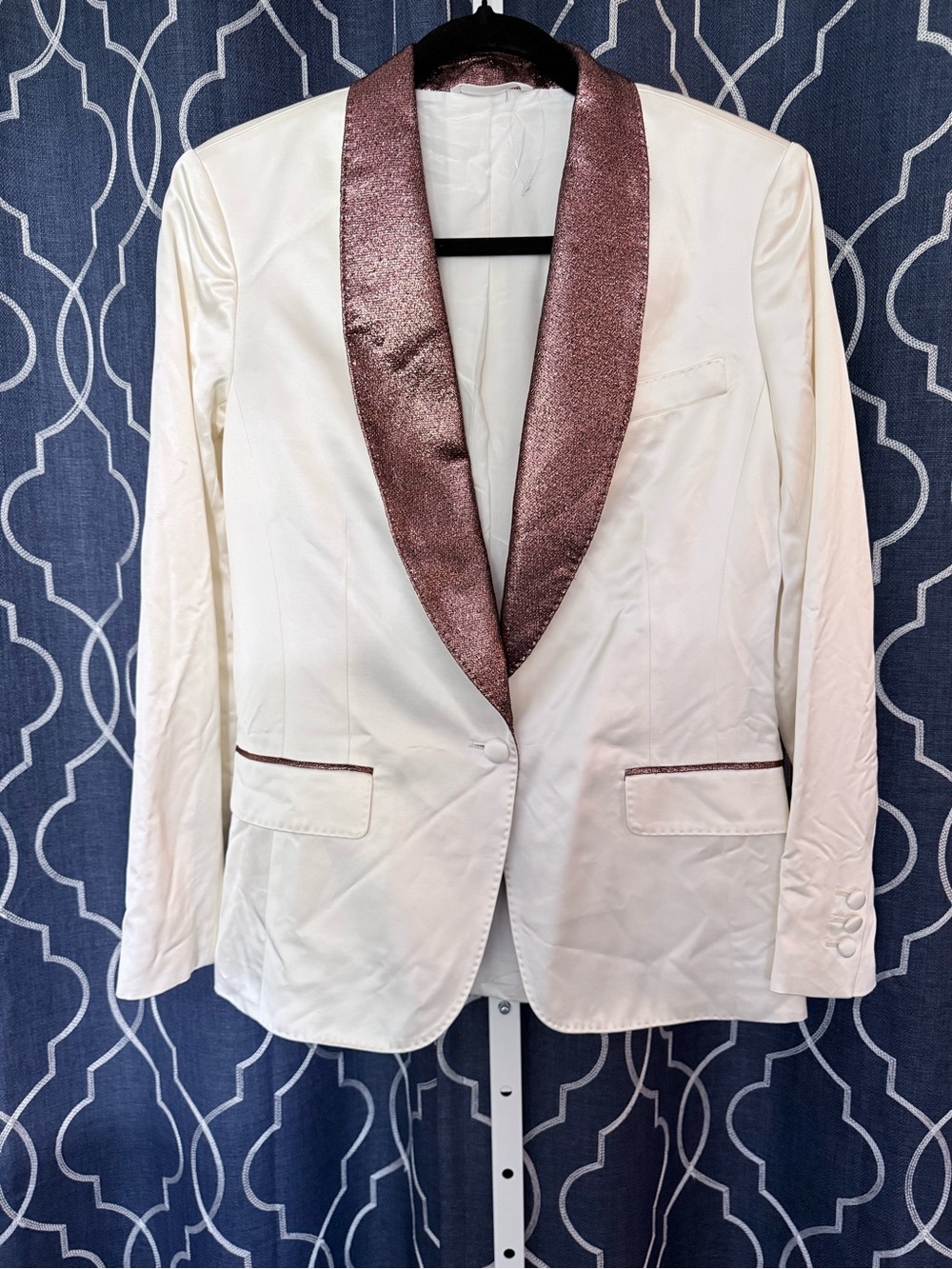 Vineyard Vibes Ivory Blazer with Metallic Bronze Collar Size Small NWOT D1